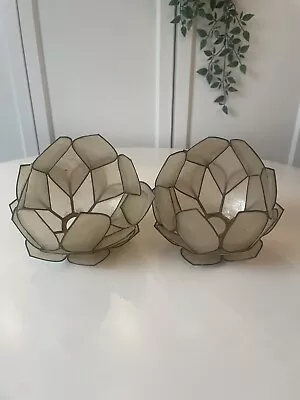 2 X Vintage Original Capiz Shell Lotus Petals Light Shades Brass 70s Bohemian • £58.66