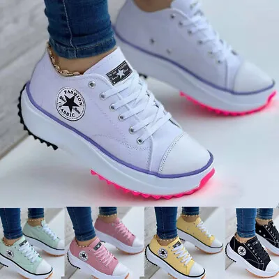 Casual Womens Canvas Shoes Fashion Sneakers Platform Chunky Pumps Trainers Shoes • £8.77