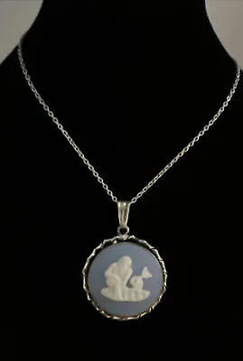 £26.77 • Buy Vtg Wedgwood Blue King Neptune Sterling Silver Pendant Necklace