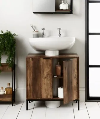 Bathroom Under Sink Cabinet Rustic Oak Wooden Storage Cupboard Unit NEW • £63.49