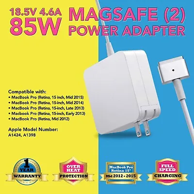 New 85W For MacBook Pro MagSafe2 Power Adapter Charger A1398 Late 12-2015 White • $15.88