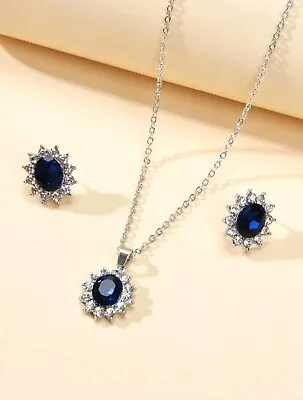 £3.69 • Buy 3pcs Crystal Blue Rhinestone Jewellery Set  Necklace Earrings Gift For Girl UK