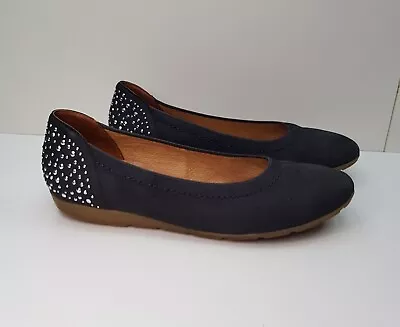 Ara Size 5uk Eur38 Womens Navy Suede Ballet Flats Pumps Comfort Shoes Rhinestone • £27.98