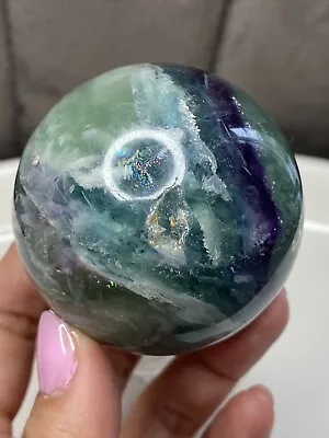 Rainbow Fluorite Sphere 5.5cm 280g Natural Crystal Stone Rainbow Feather Blue • £29.99