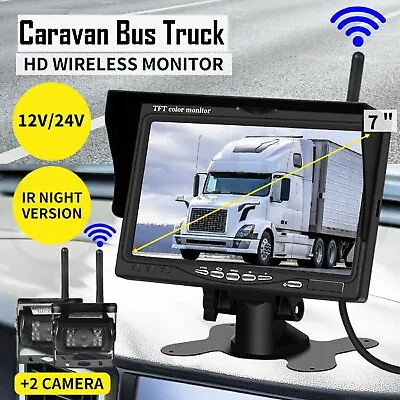 7  Wireless Rear View Monitor +2 WIFI Reverse Camera Kit Caravan Bus Truck 12V • $125.99