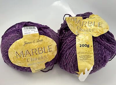 James C. Brett Marble Chunky 200g X 2 (Colour MC34) Purple ~ 1 With Damaged Band • £11.99