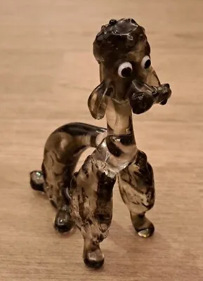 Murano Style Art Glass Smokey Grey Sitting Poodle Dog Figurine Ornament • £9.99