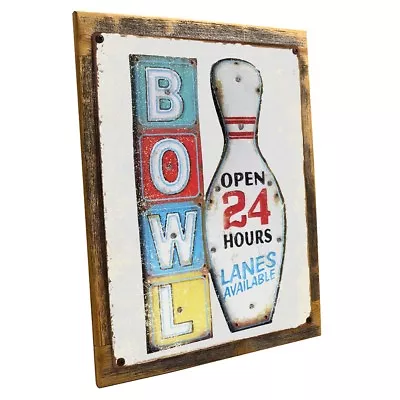 Bowl 24 Hours Metal Sign; Wall Decor For Mancave Den Or Gameroom • $89.99