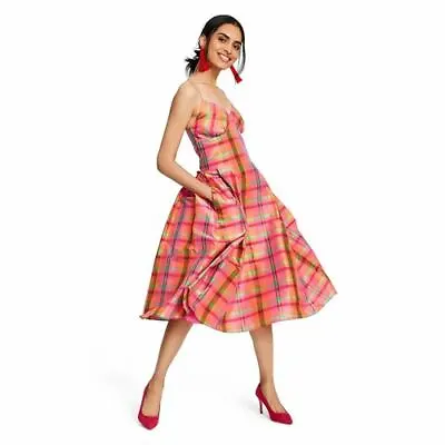 ISSAC MIZRAHI For Target Plaid Sleeveless V-Neck Silk Dress Sizes XS S M NEW • $39.99