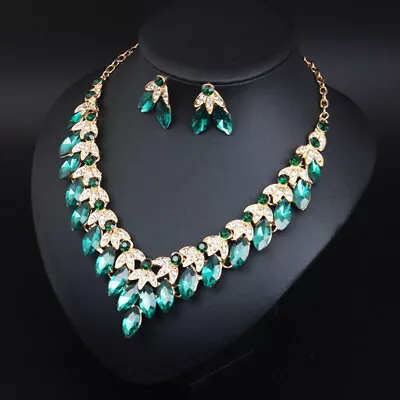 £12.60 • Buy Women Crystal Necklace Earrings Statement Jewelry Set Bridal Wedding Party Gifts