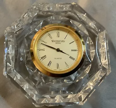 WATERFORD Crystal Octagonal Clock With Gold Face - Tralee Pattern - Retired • $35
