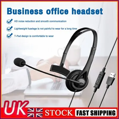 USB/3.5mm Computer Laptop PC Headset Wired Headphones Noise Cancelling With Mic • £10.72