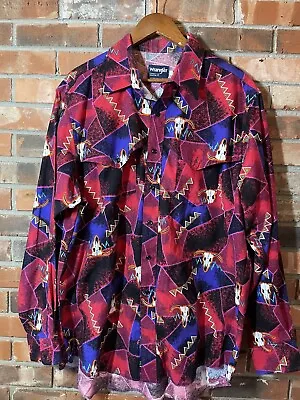 Vintage Wrangler Cowboy Cut Shirt Aztec Rodeo Dress Button Up Xl All Over  • $69.99