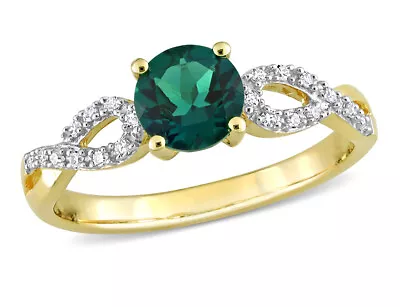 4/5 Carat (ctw) Lab-Created Emerald Ring 10K Yellow Gold With Diamonds • $369