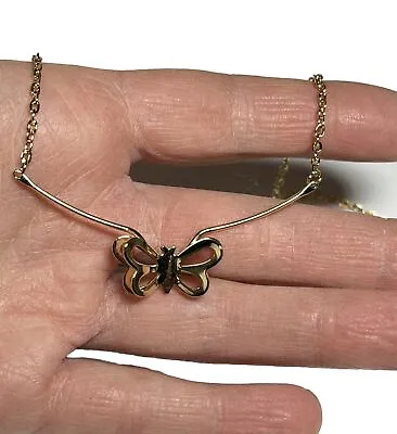 Vintage 3D Goldtone Shiny Butterfly Semi Rigid Bar Choker Necklace OO239 • $11.99