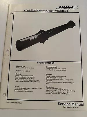 Original Bose Service Manual Acoustic Wave Cannon System 2 II • $24.95