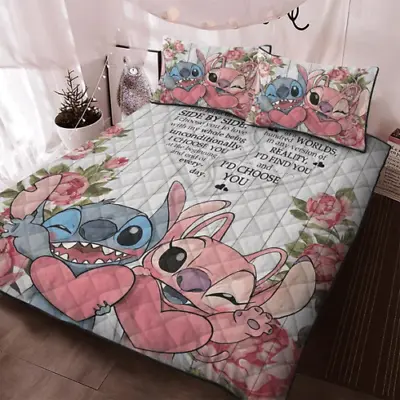 $73.14 • Buy Stitch Lilo Couple I Choose You To Do Life With Hand In Hand Quilt Bed Set Best
