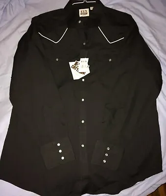  Ely CATTLEMAN Mens Western  Vintage BLACK Pearl Snap Cowboy Shirt Large VGC • $24.99