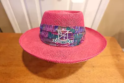 Vintage Deep Pink Straw Derby Hat Made In USA Golf Adjustable One Size -Deer Run • $18