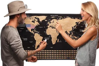 XL Scratch Off World Map Poster Deluxe Travel Map Scratch Off Map Of The World • $18.71