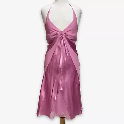 Heart Moon Star Women's Size 6 100% Pink Silk Slip Halter Dress Prom • $39.99