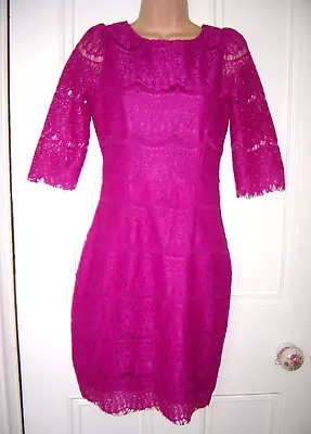 Darling London Lined 'alexia' Magenta Lace Dress Low V Back Visable Zip 10 Bnwt • £1.99