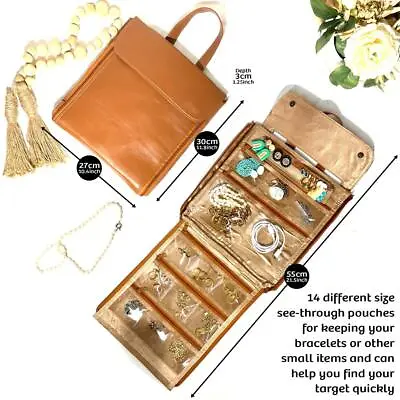 Portable Travel Jewelry Organizer Leather Case Storage • $11.99