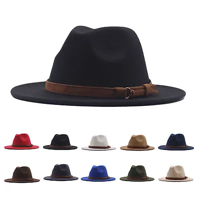 $18.84 • Buy Womens Classic Wide Floppy Panama Hat Belt Buckle Wool Fedora Hat Vs Headband