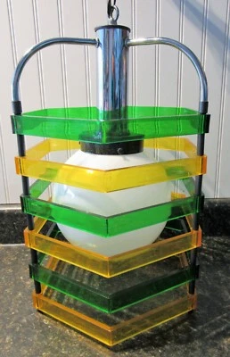 $75 • Buy L@@K UNIQUE AMAZING Vintage MCM Large Hexagonal Ceiling Pendant Light Fixture