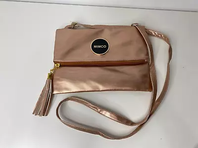 MIMCO Rose Gold Colour Metallic Fold Over Pouch Bag W Zip Crossbody Strap • $16.31