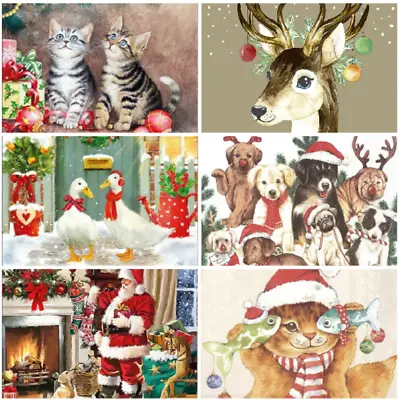 £2.79 • Buy Decoupage Christmas Napkins X4 Santa Cat Dog Deer Geese Napkins Mix Packs Avail