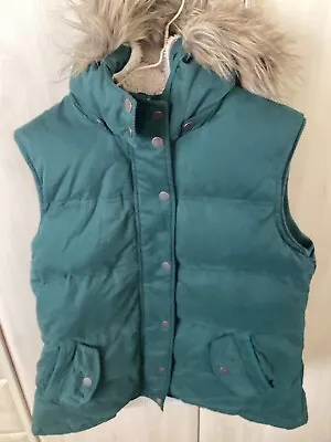 Ladies Fat Face Size 18 Gillet Dark Green With Fur Trimmed Hood • £10