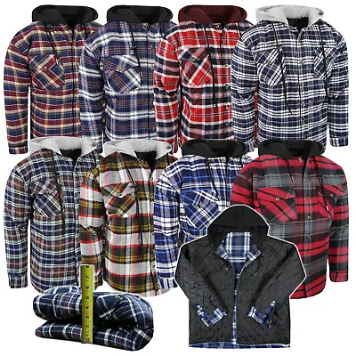 Fully Quilted Flannel Hoodie Plaid Mens Shirt Workwear Jacket 4 Pocket Button Up • $27.95