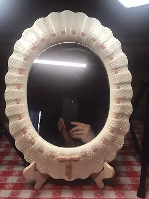 Vintage Homco Home Interior Plastic Framed Oval Mirror  Shabby Pink Ribbon • $14.99