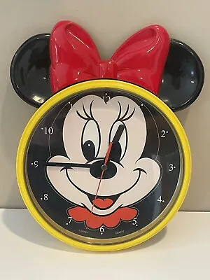 Vintage Minnie Mouse Time Works Wall Clock 90s W/ Box Yellow Black Red Retro • $34.95