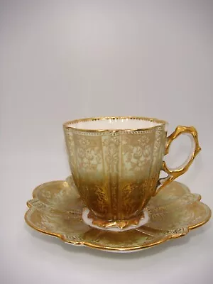 £63.91 • Buy Antique Aynsleys England Demi Coffee Cup Saucer 123530 Gold Olive Colors Estate
