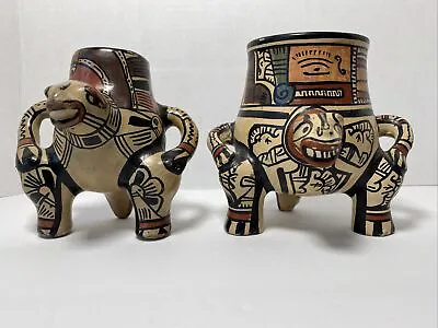 Set Of 2 Mayan Aztec Lizard Effigy Pottery Vases • $110.50