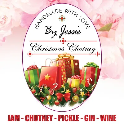 £2.95 • Buy Personalised Oval Christmas Jam Label Sticker Homemade Preserve Chutney Gin 764