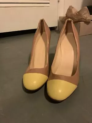 New J.Crew Madewell Colorblock Cap Toe Leather Mona Heels 8.5M Tan Yellow • $65