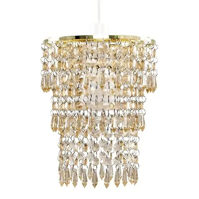 Gold Ceiling Light Shade Chandelier Gold Jewel Pendant Easy Fit Lampshade LED • £16.99