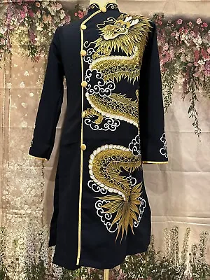 Black Ao Dai For Men Hand Painted Vietnamese Traditional Long Dress For Men PR2 • $84.95