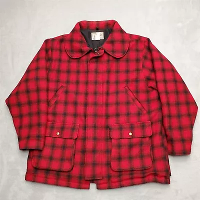 VTG Woolrich Jacket Men XL Red Plaid Wool Mackinaw Made In USA Wind Stopper Gore • $79.99