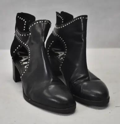 Zara Womens Trafaluc Platform Heels Pointed Toe Black Shoes Zip Close Size 8-1/2 • $24.99