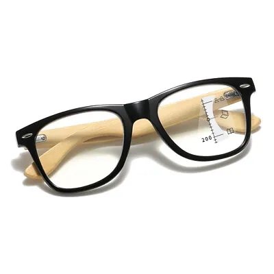 Retro Bamboo Black Multifocal Varifocal Progressive Reading Glasses Readers~+4.0 • £14.39