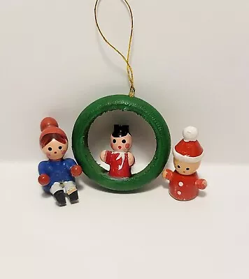 Vintage 1960s Japan Christmas Ornaments Lot Of 3 Mini Handmade Hand Painted Wood • $18.25