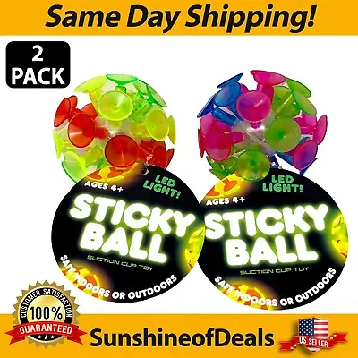 2  Inch Suction Cup Sticky Ball Fidget Stress Relief Toy LED Lights Up! 2-Pack! • $6.99