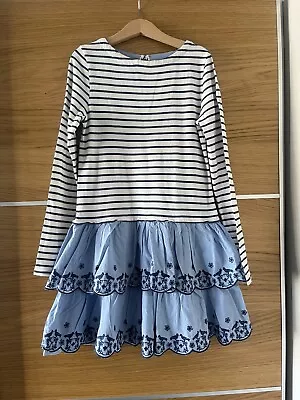 Mini Boden Girls Tshirt Jersey Top  Striped Dress White Blue 9-10 Years • £10