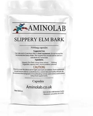 Slippery Elm Bark 5000mg 30 Capsules | ACID REFLUX & STOMACH ULCERS SUPPORT • £5.99