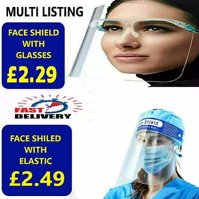 Face Shield Full Face Visor Protection Mask PPE Shield Transparent Clear Plastic • £3.99