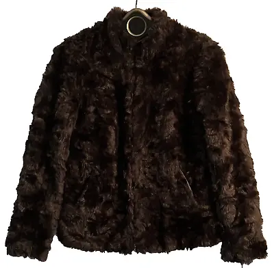 H&M DIVIDED Faux Fur Lined Jacket Coat BROWN Size 4 • $11.99